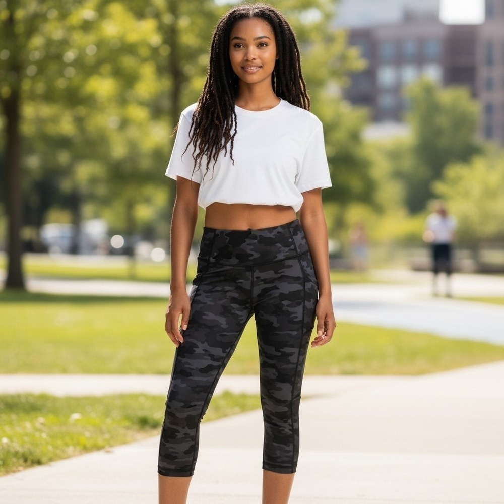 Kyodan Camo Leggings Small Petite Camo Workout Yoga Pants High Waist Pocket